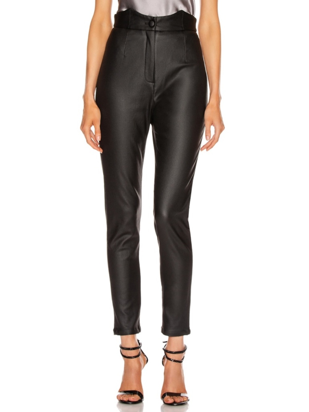 Retrofete Tally Cropped Slim Pant in Black Faux Leather Medium